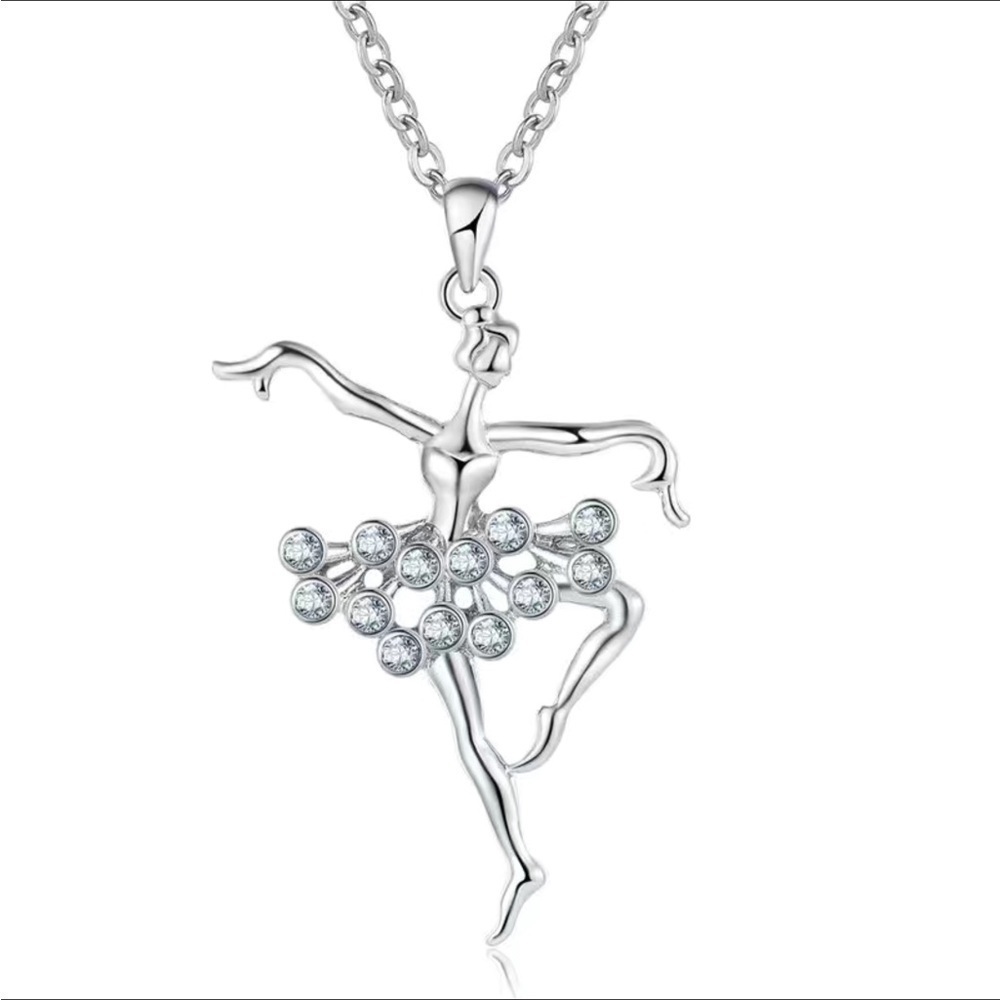 Ballerina Necklace Contemporary Ballet Artsy Sparkling Rhinestone Tutu - Picture 5 of 11